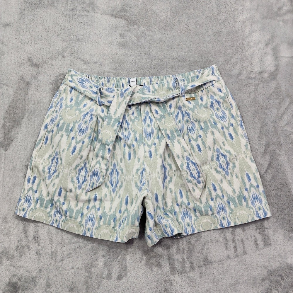 Marc New York Jeans Shorts Womens L Blue Ikat Print Belted Pull On Chino Casual